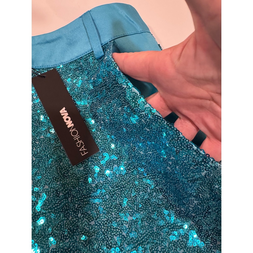 Fashion Nova Like To Party Sequin Mini Skirt Turquoise Blue Sparkly Size M NEW - Picture 3 of 12